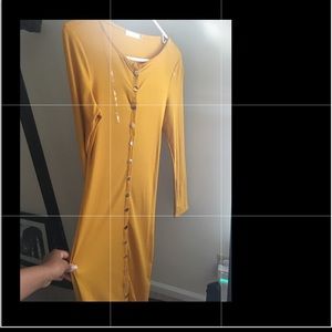 Rubbed Mustard Button-Down Dress